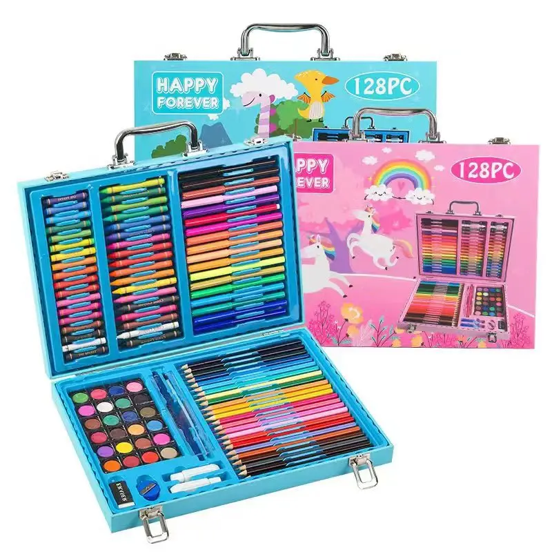 new-128-piece-set-of-brushes-for-school-season-children's-watercolor-pens-student-painting-tools-gift-box-art-supplies