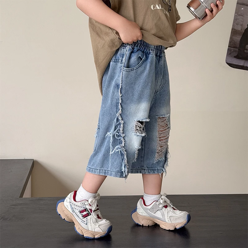 

Toddler Boys Fashion Hole Baggy Denim Shorts Ripped Kids Child Loose Solid Elastic Waist Summer Jeans Shorts 8 10 11 12 13 14Yrs