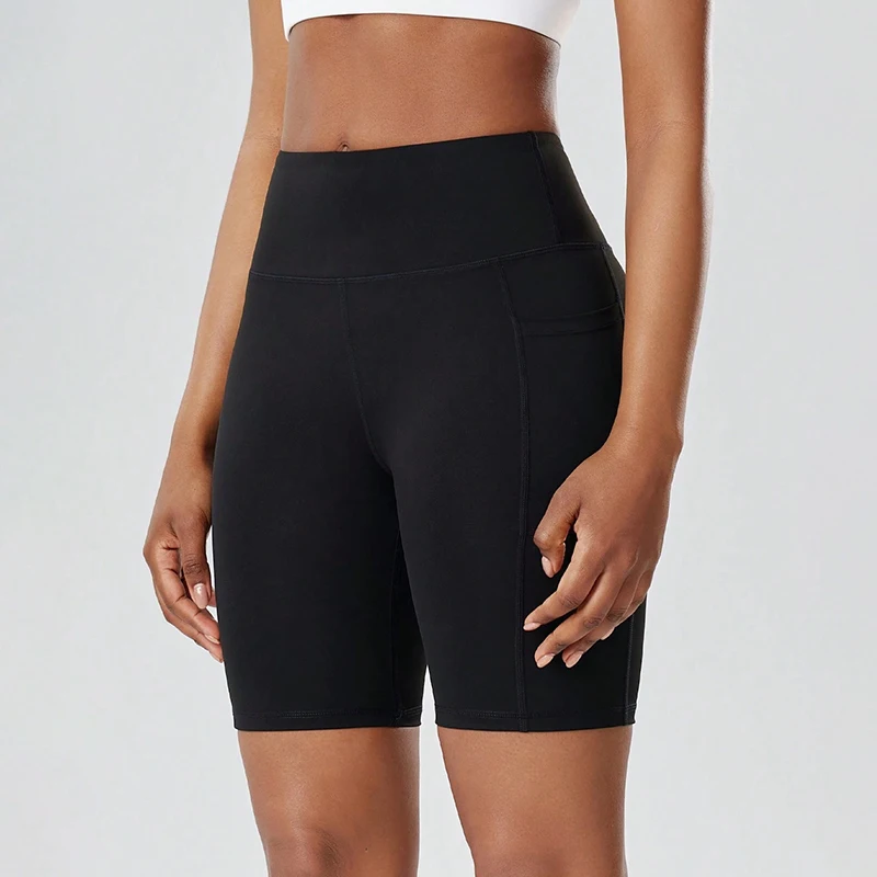 Damen-Yoga-Shorts, Leggings mit Taschen, Biker-Shorts, Sport-Leggings mit hoher Taille, Po-Lift-Leggings für Sommer, Outdoor, Laufen, Workout – Detail 5