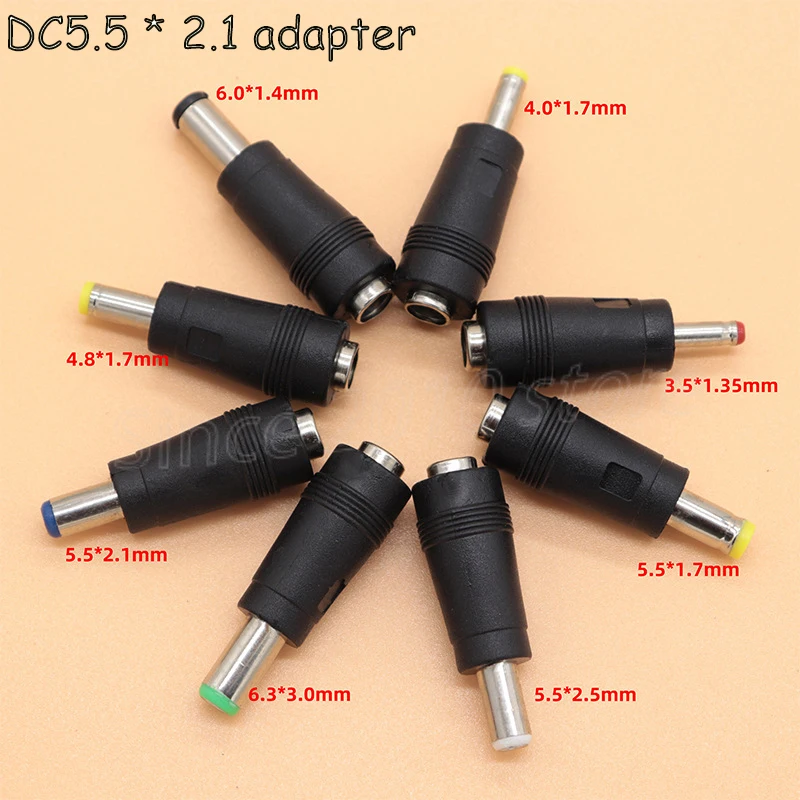DC5.5*2.1 Female Head Converter 3630/4017/4817/5517/5521/5525/6014/35135mm Male Power Plug 8-Piece Set Laptop Universal Adapter