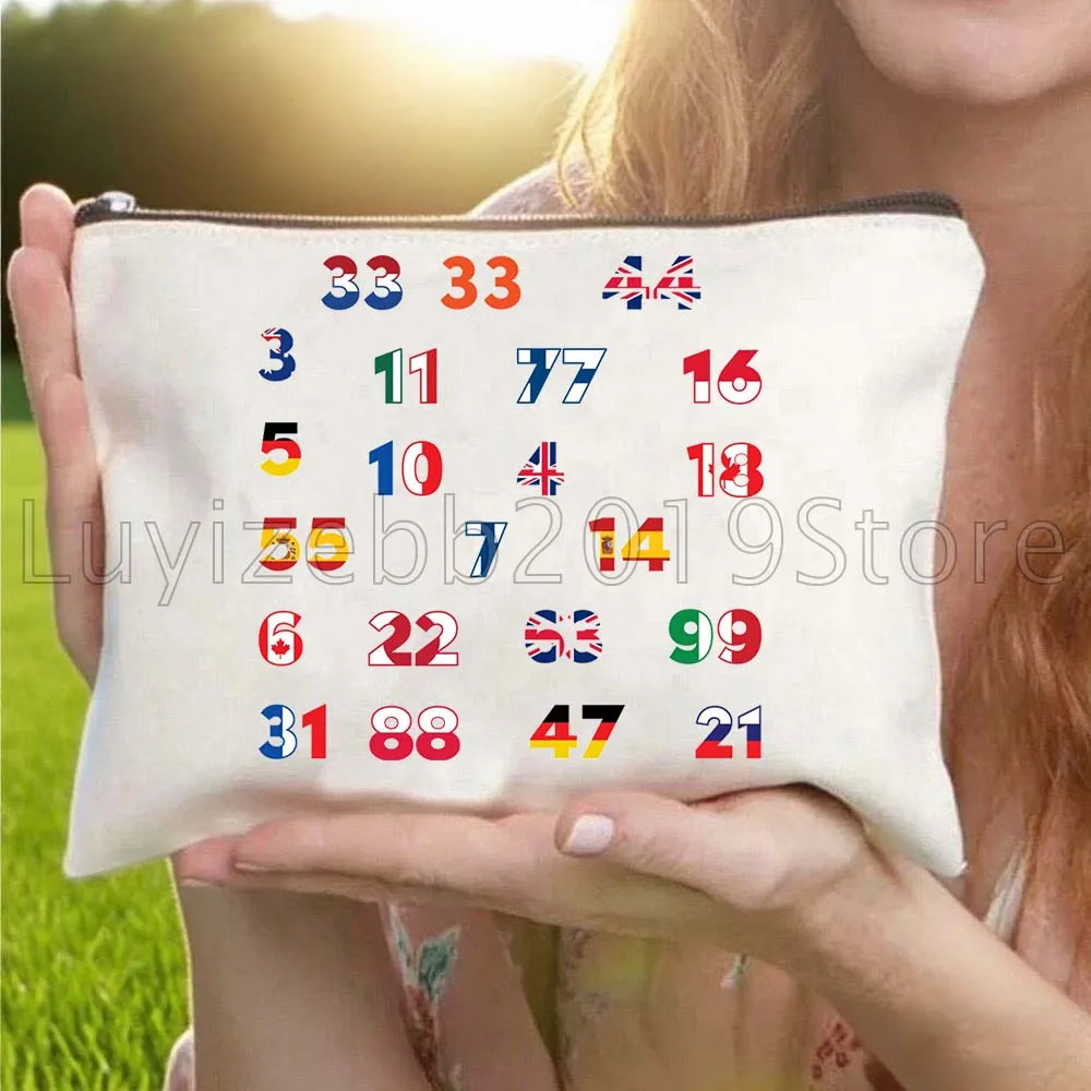 Cute Racing Drivers Numbers Pattern Jersey Numbers Travel Canvas Makeup Bag Women School Teacher Gift Cosmetic Bag Pouch Wallet
