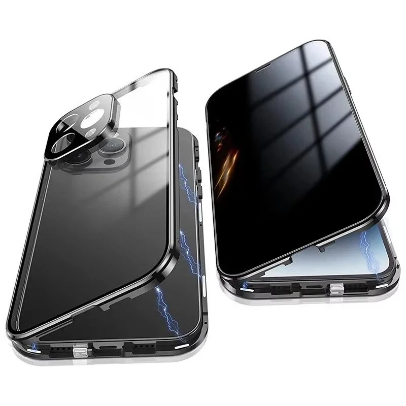 360 °   Vollständiger Schutz Anti-Spionage Privatsphäre Magnetische Doppelseitige Glas-Hülle für iPhone 17 16 15 14 13 12 11 Pro Max Plus 17E 16E