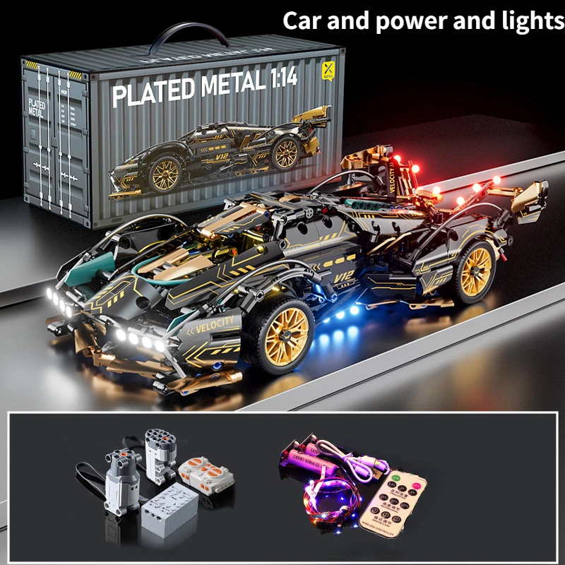 Zwart V12 Blok Roadster RC Tech Racer 1:14DIY Roadster bouwsteen montage Blok auto speelgoed verjaardagscadeau - afbeelding 1