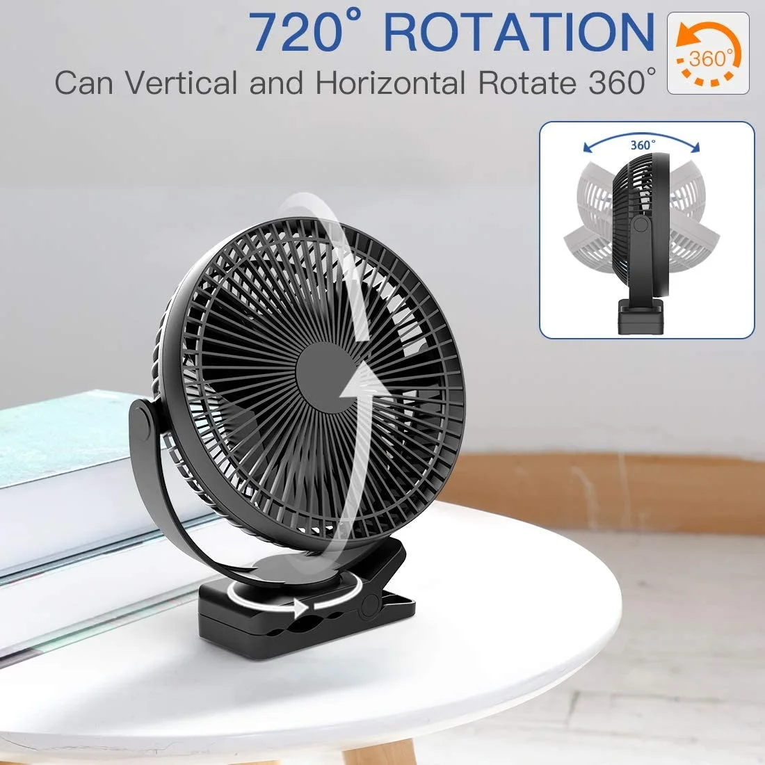 OPOLAR-Ventilador portátil pequeno USB Desk, recarregável, silencioso, Mini, silencioso, escritório, casa, quarto, fluxo de ar forte, preto, 10000mAh