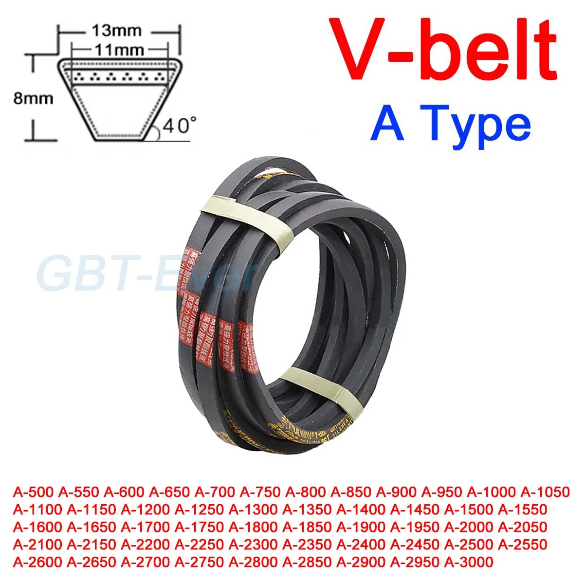 

1Pcs A Type V-belt Triangle Belt Pitch Length 500 550 600 650 700 750 800 850 900 950 1000 ~ 3000mm for Automotive Equipment