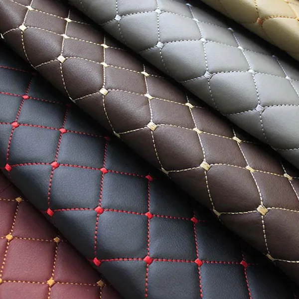 1Meter Furniture PU Leather Perforated Embroidered Plaid Fabric Car Interior Roof Fabric Plaid Car Seat Cushion Fabric 0.3cm