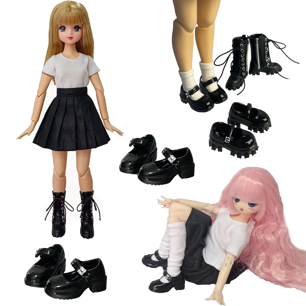1/6 BJD Doll Shoes Accessories Black Mary Janes, Fashion Lace-up Boots, High Heels For OB22/OB24/Azone/Blythe Versatile Dress Up