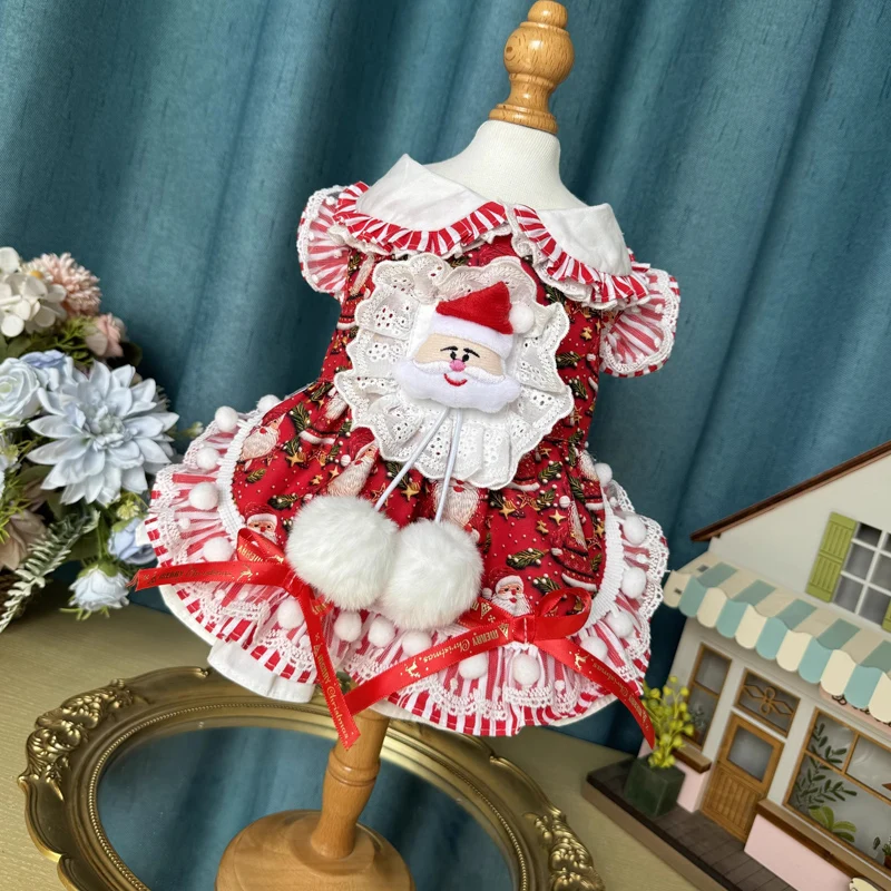 Dog's Christmas Clothing Santa Claus Decor Print Party Dresses For Small medium Dog Chihuahua Poodle Winter Pet Dog Clothes Coat