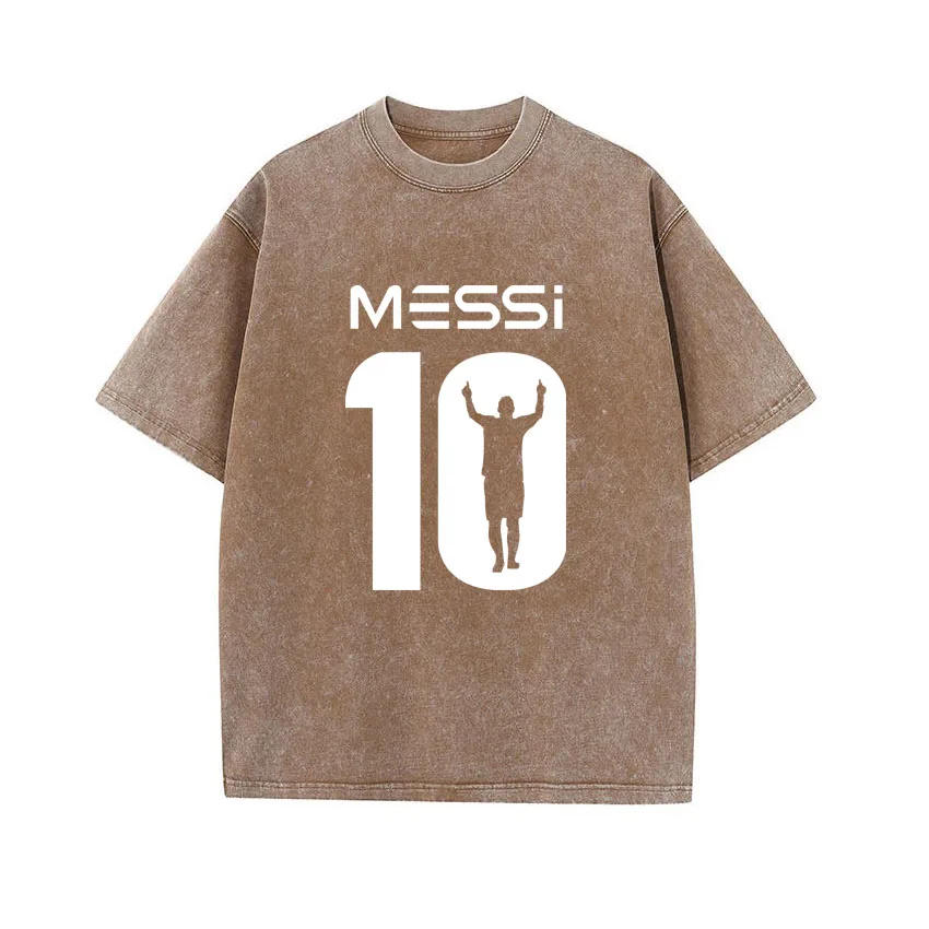 

Harajuku Vintage Washed T Shirts Men's Women T Shirt Cotton Fashion Streetwear Unisex Top MESSI Printed Hip Hop Boys GirlsTees