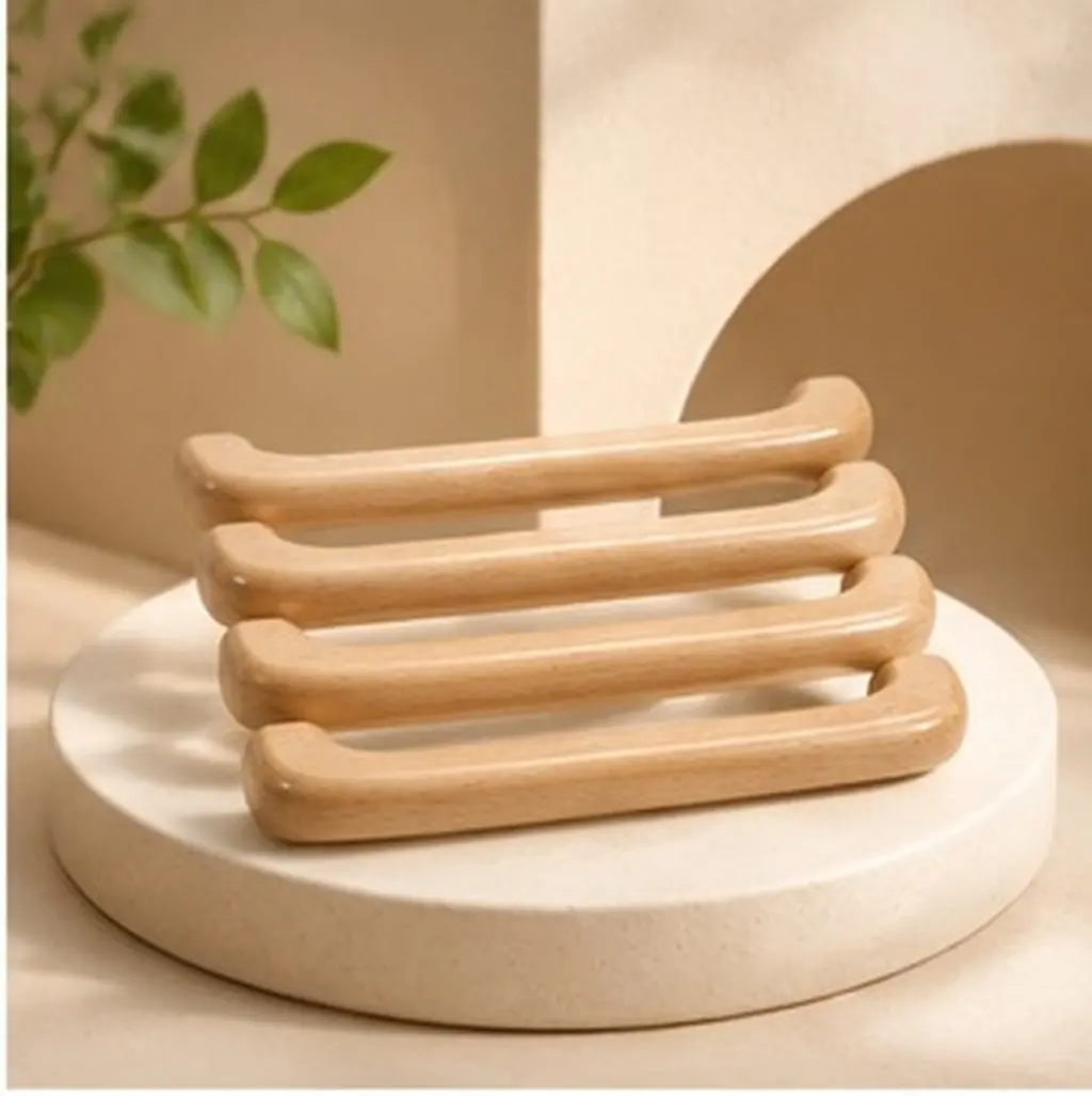 4Pcs Wooden Drawer Pulls Arch Design Comfortable Grip Cabinet Handles Screws Included for Furniture Doors Wardrobes Kitchen