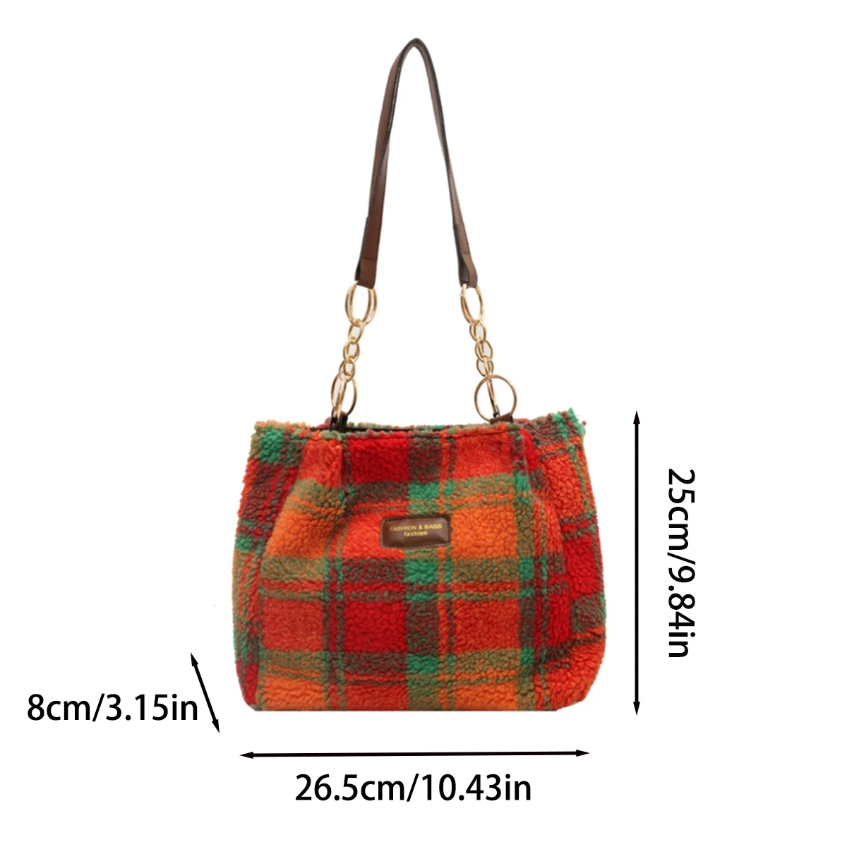 Red plaid plush bag autumn and winter new lamb velvet hand underarm bag Fashion plaid shoulder bag large capacity Tote bag