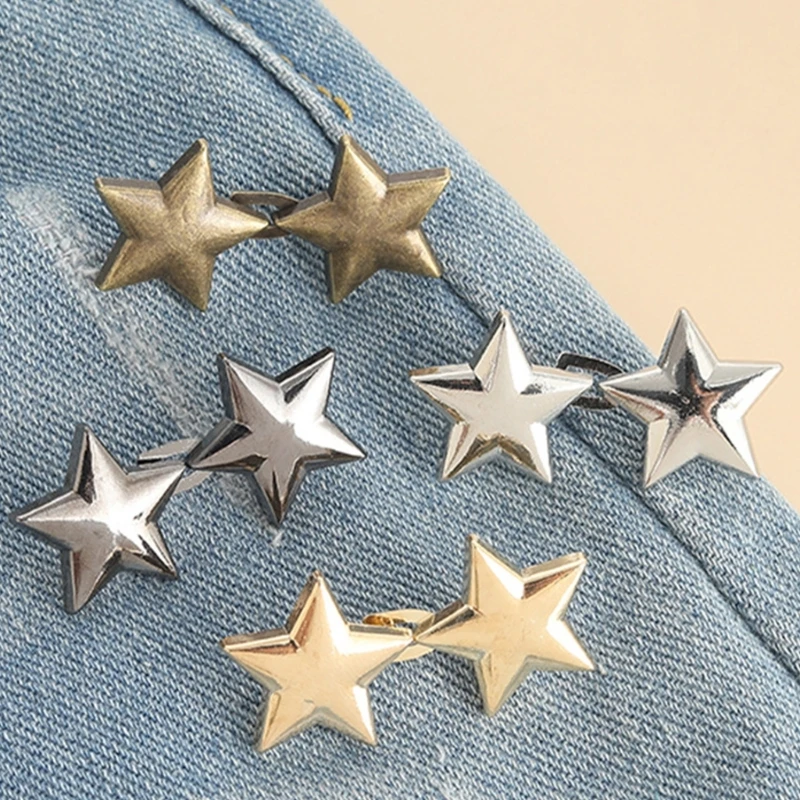 Tighten Waist Button Pin Buttons Alloy Star Adjustable Waist Buckle for Women Girls Tighten Waist Jeans Button