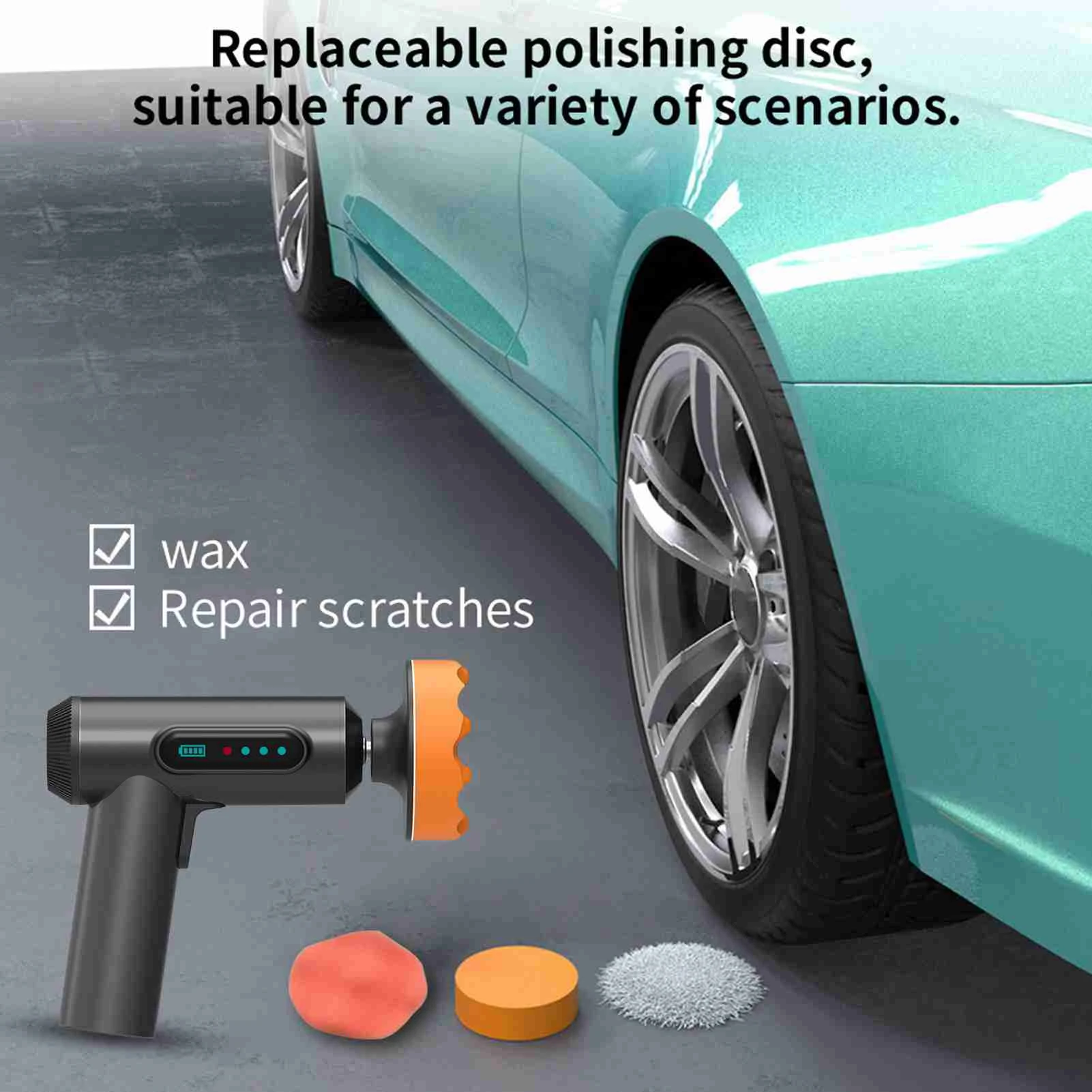Car Wireless Polishing Machine Cordless Car Buffer Polisher Kit USB Charging Digital Display for Household Car Detailing/Waxing