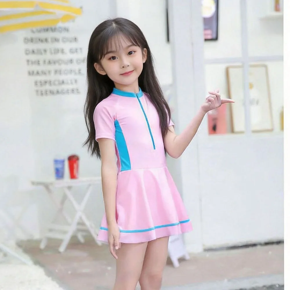 Cute Girl Children's One-Piece Swimsuit Fashionable Color Blocking Skirt Quick Drying and Comfortable Beach Swimsuit for Girls