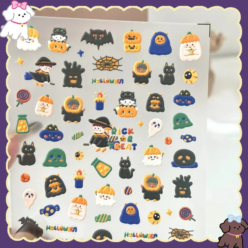 3D Relief Jelly Stickers Halloween Ghost Pumpkin Cute Spooky Self Adhesive for Scrapbooking CCD Camera Nail Art