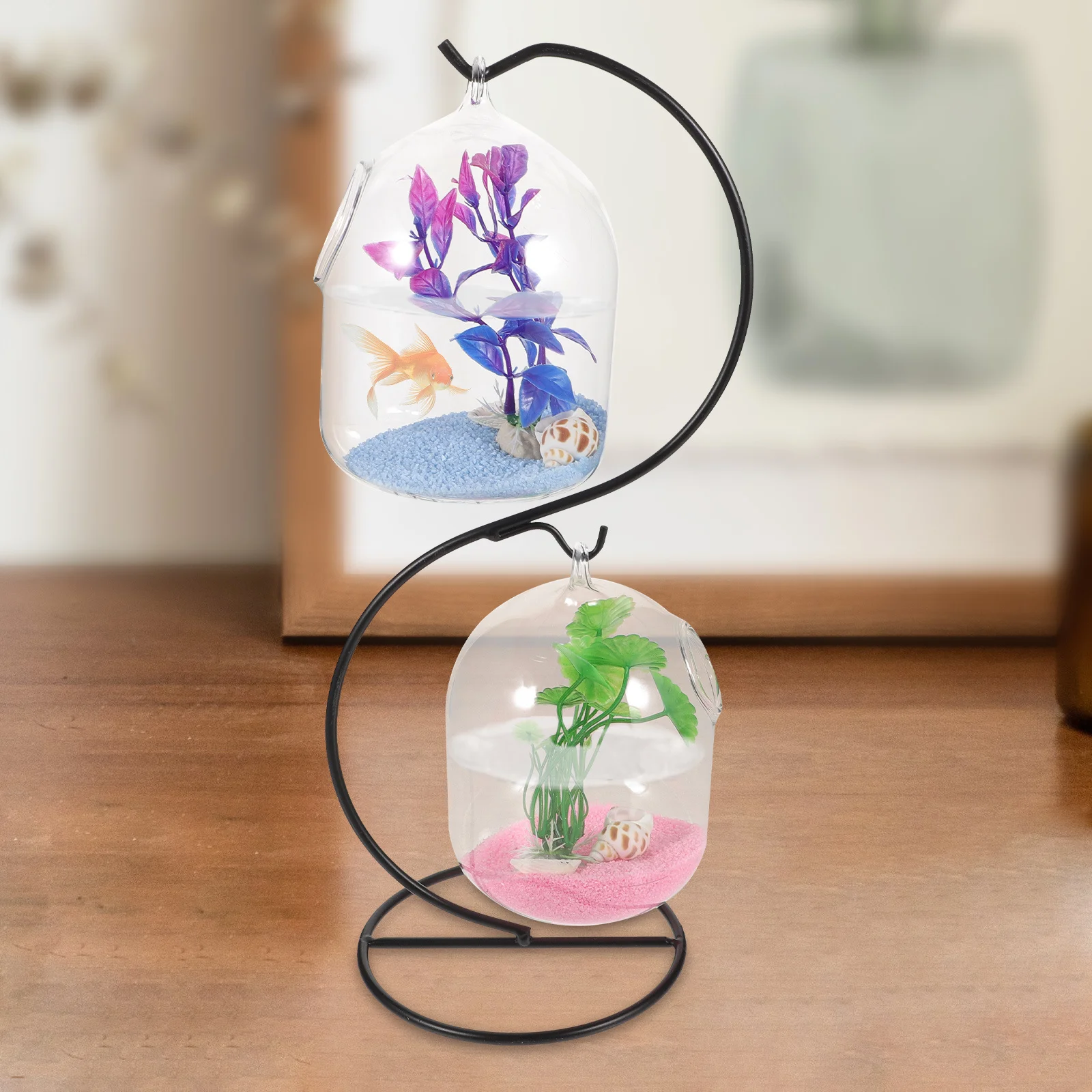 

1Set Suspended Desk Fish Tank Transparent Glass Betta Bowl Mini Table Aquarium Decorative Desktop Fish Tank Stand