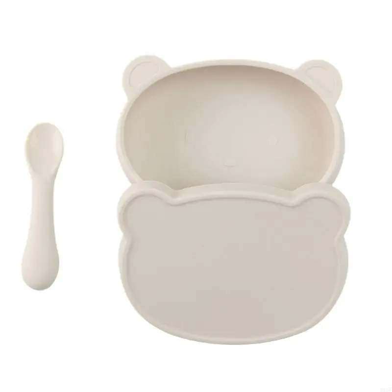 

E06F Baby Bowl with Cover, 3-Piece Silicone Feeding Set with Spoon for Babies Kid Toddlers Cutlery Eating Training Tool