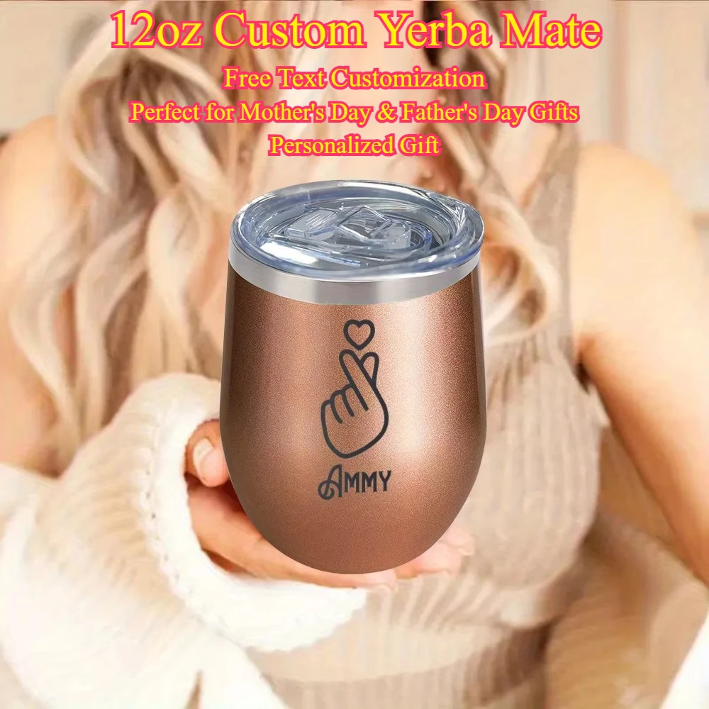 

1PC Custom Name Yerba Mate Gourd Double-Wall Stainless Steel Mate Tea Cup Eggshell Wine Tumbler Coffee Mug Travel Dinking Cup