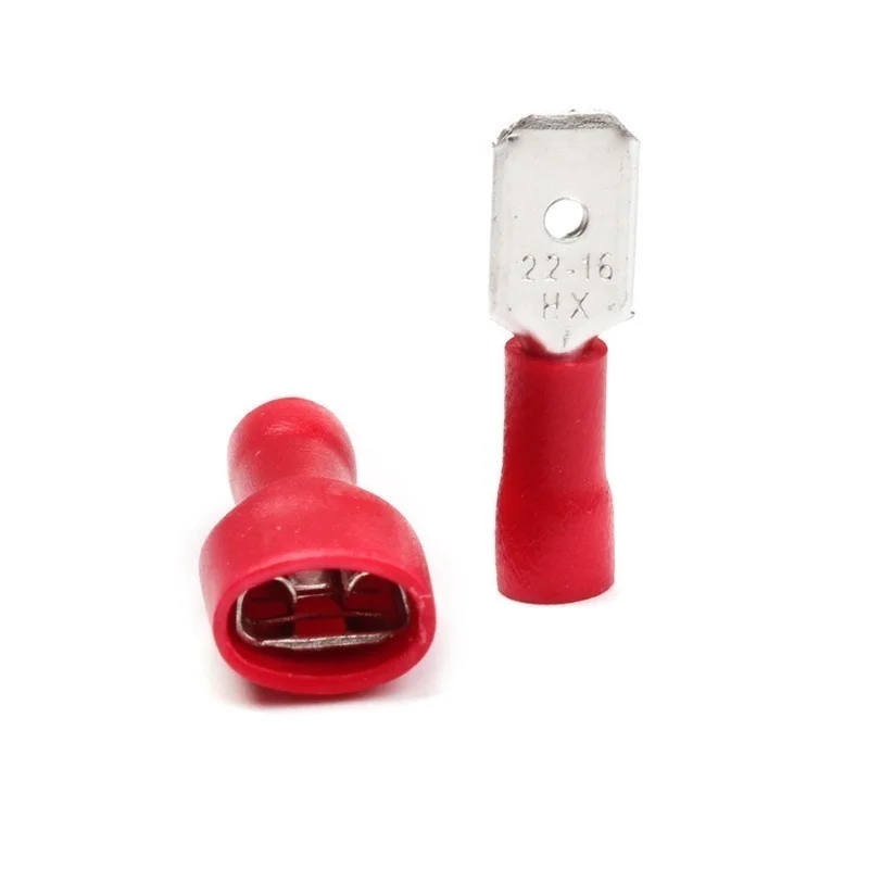 200/100PCS Red Electrical Wire Crimp Spade Lug Terminals Female Male Insulated Wire Cable Plug Cold Pressing Connector 22-18 AWG