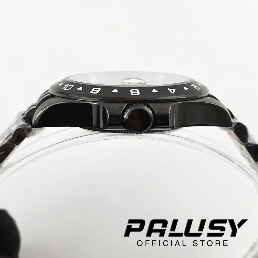 Nh35 40mm exp 24 horas gmt preto moldura fixa caixa de relógio sólido glide lock fecho vidro safira para nh34 nh35 nh36 eta2824 movimento