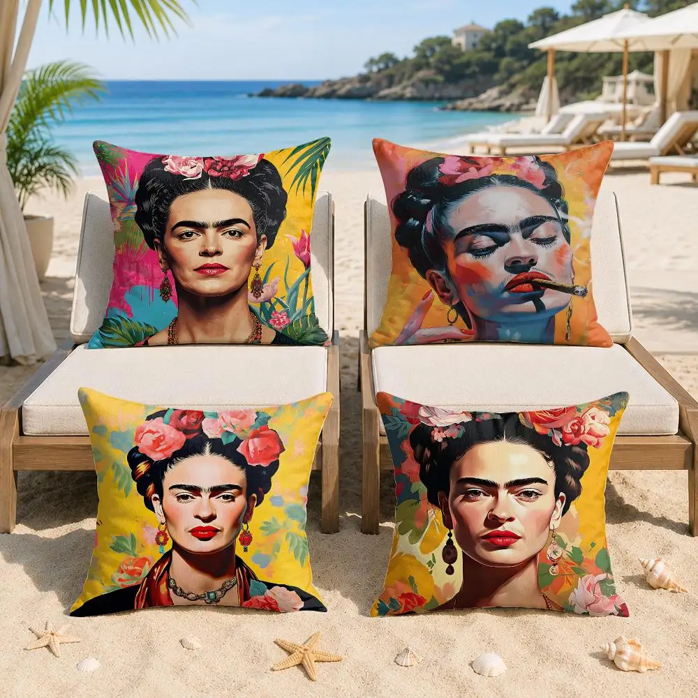 F-frida Kahlo Art Cushion Cover Silky Short Plush Invisible Zipper Dustproof Sofa Pillow Case For Home Decor