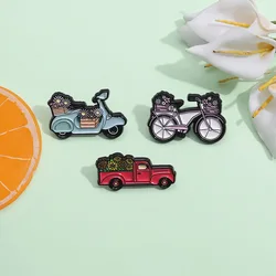 Vintage Bicycle Truck Car With Flower basket Enamel Pin Motorcycle Boot Brooches Lapel Metal Badge Jewelry Gift Wholesale
