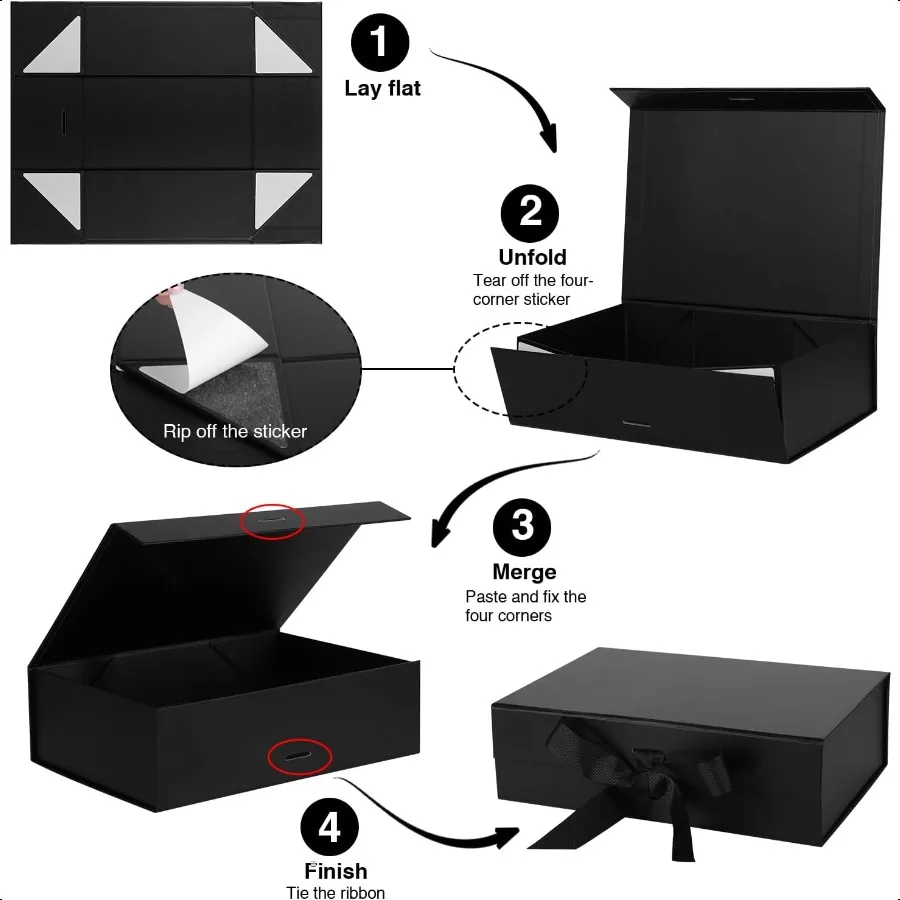 5 Paket Kotak Hadiah Besar dengan Tutup 13x9x4 Inci Kotak Hadiah Magnetik dengan Tutup dan Pita untuk Hadiah Natal Hari Ibu B