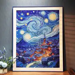 FOREVER YOUNG 5D DIY Diamond Painting Small Town Night Full Square With AB Drills for Adult Arts Crafts Diamond Home Decor Gift