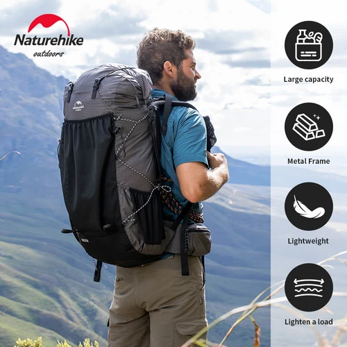 Imagen 2 del producto Mochila Naturehike para senderismo, bolsa para deportes al aire libre, mochila de diseño ergonómico de gran capacidad de 60 + 5L, mochila impermeable para viajes y acampada
