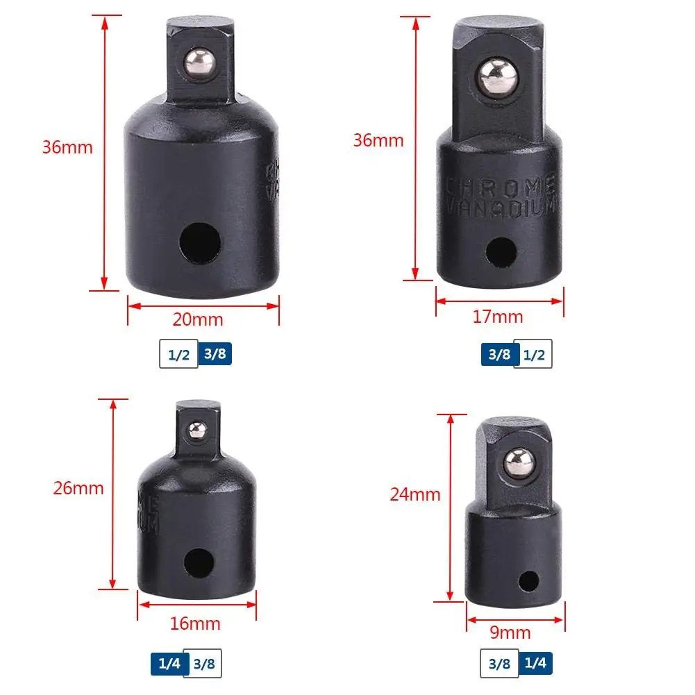 Rafford, набор адаптеров для гаечных ключей, 4 шт., адаптер для торцевых ключей от 3/8 до 1/2, метрический набор ударных головок для ударных гайковертов/ключей с храповым механизмом