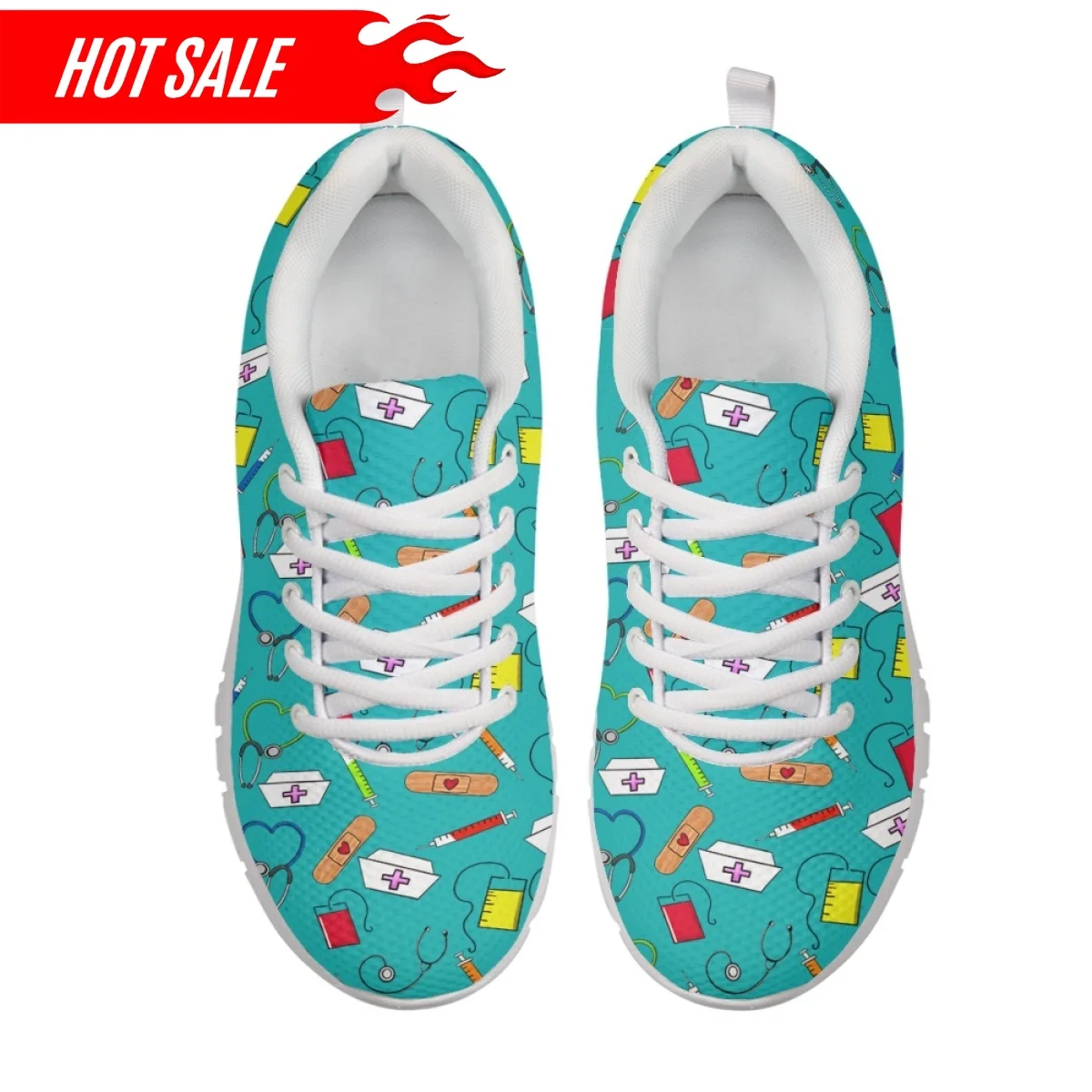 2023 New Style Women Lace up Sneakers Nursing Shoes Medical Tool Design Flat Shoes for Ladies Nurse Footwear Zapatos