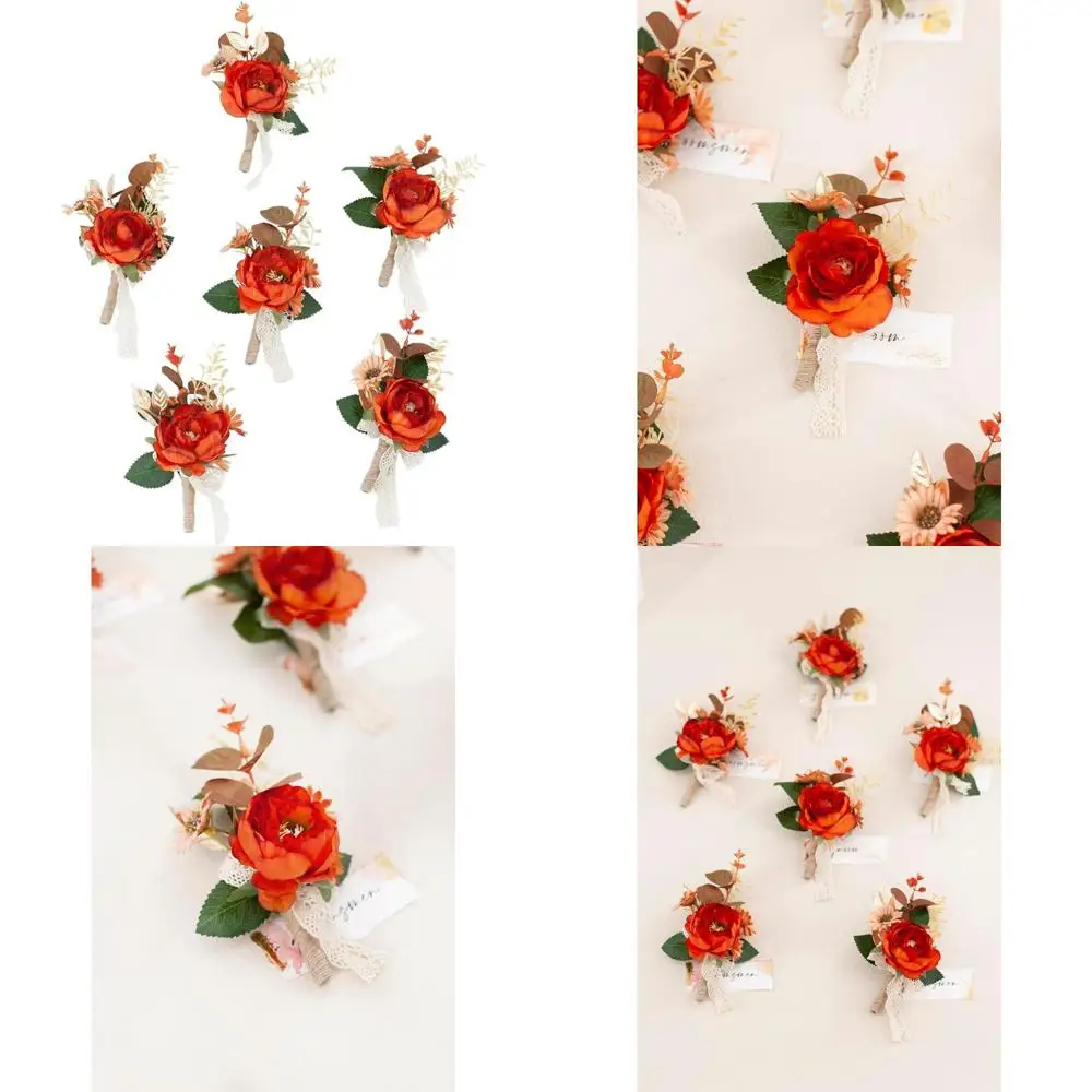 Juego de 6 boutonniere naranja quemado para hombre para boda, boutonniere para padrino de boda para boda rústica francesa boho, ann