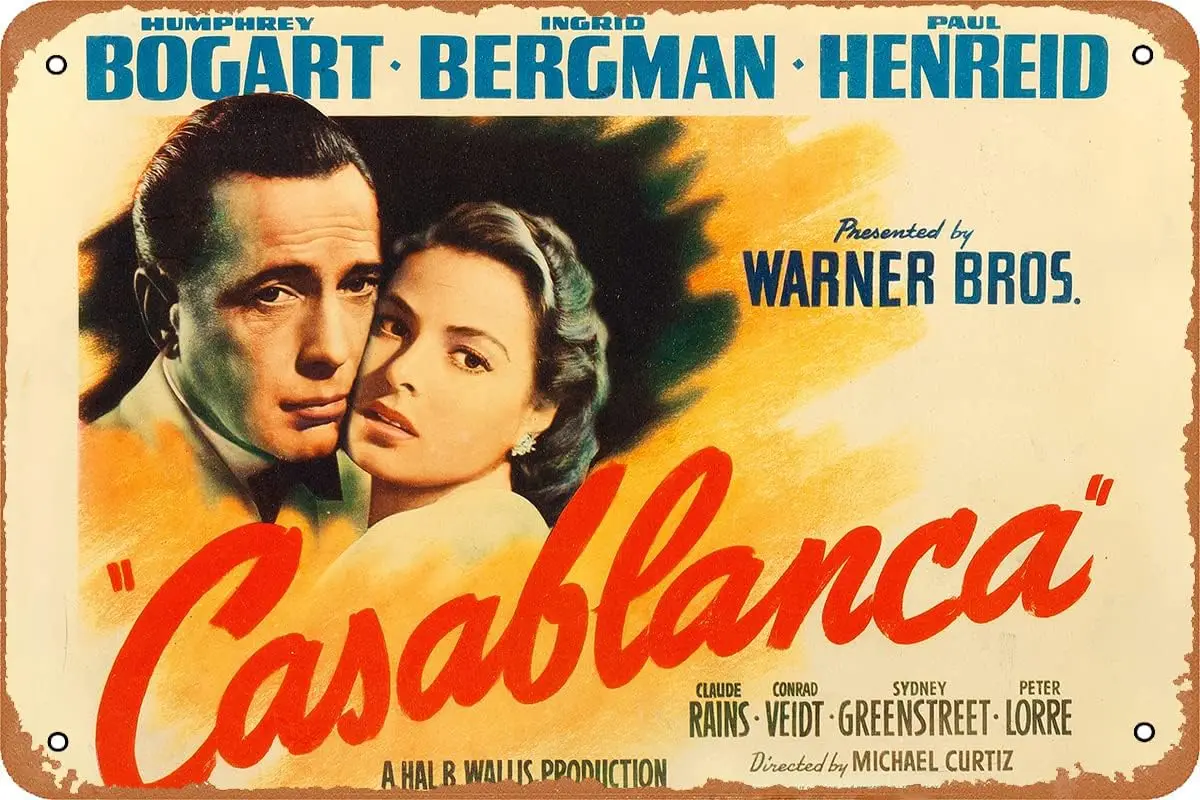 Casablanca Classic Movie Metal Sign Vintage Art Wall Decor Tin Sign Bars Cafes Home Wall Decorative 8x12 inch