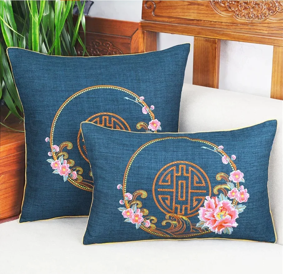 New Chinese Style Cotton Linen Throw Pillow Bed Headboard Soft Back Cushion Waist Pillow for Mahogany Chair, Bay Window Cushion