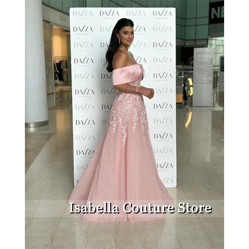فستان إيزابيلا مخصص مكشوف الكتفين مزين على شكل حرف a للحفلات الراقصة بطول الأرض فساتين سهرة أنيقة باللون الوردي فيستدوس دي فيستا