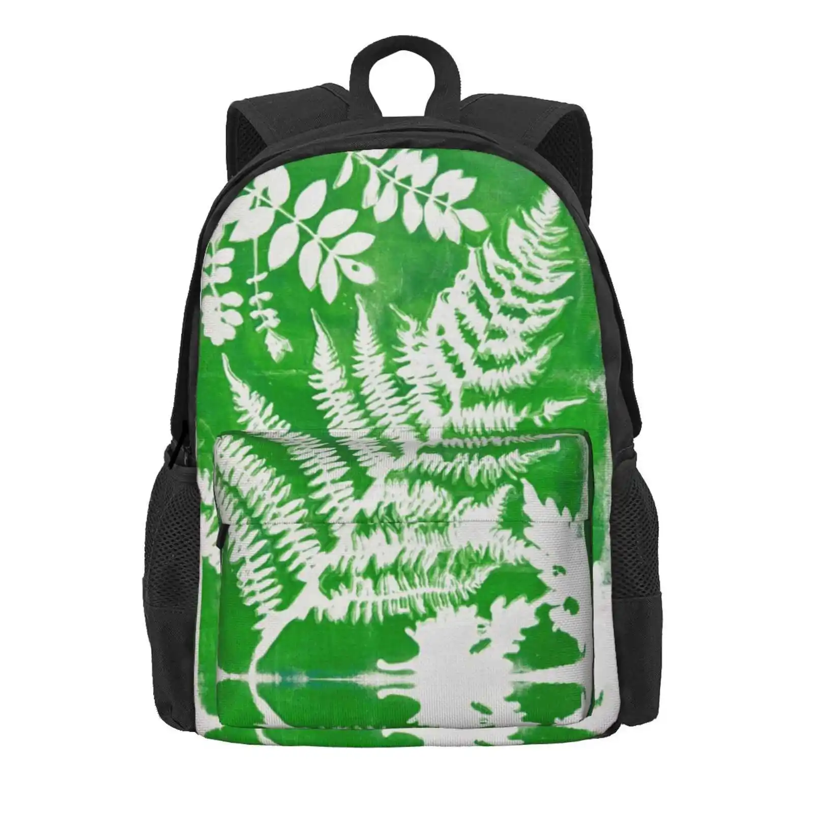 Nature'S Imprint Hot Sale Schoolbag Backpack Fashion Bags Plants Leaves Ferns Green White Negative Space Botany Flora Gelli