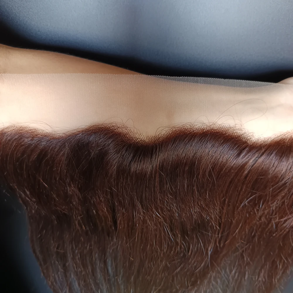 Marrone scuro # 2 capelli umani lisci 13x4 frontali in pizzo con estremità completa capelli vergini brasiliani pre-pizzicati densità 150% 10-20 pollici