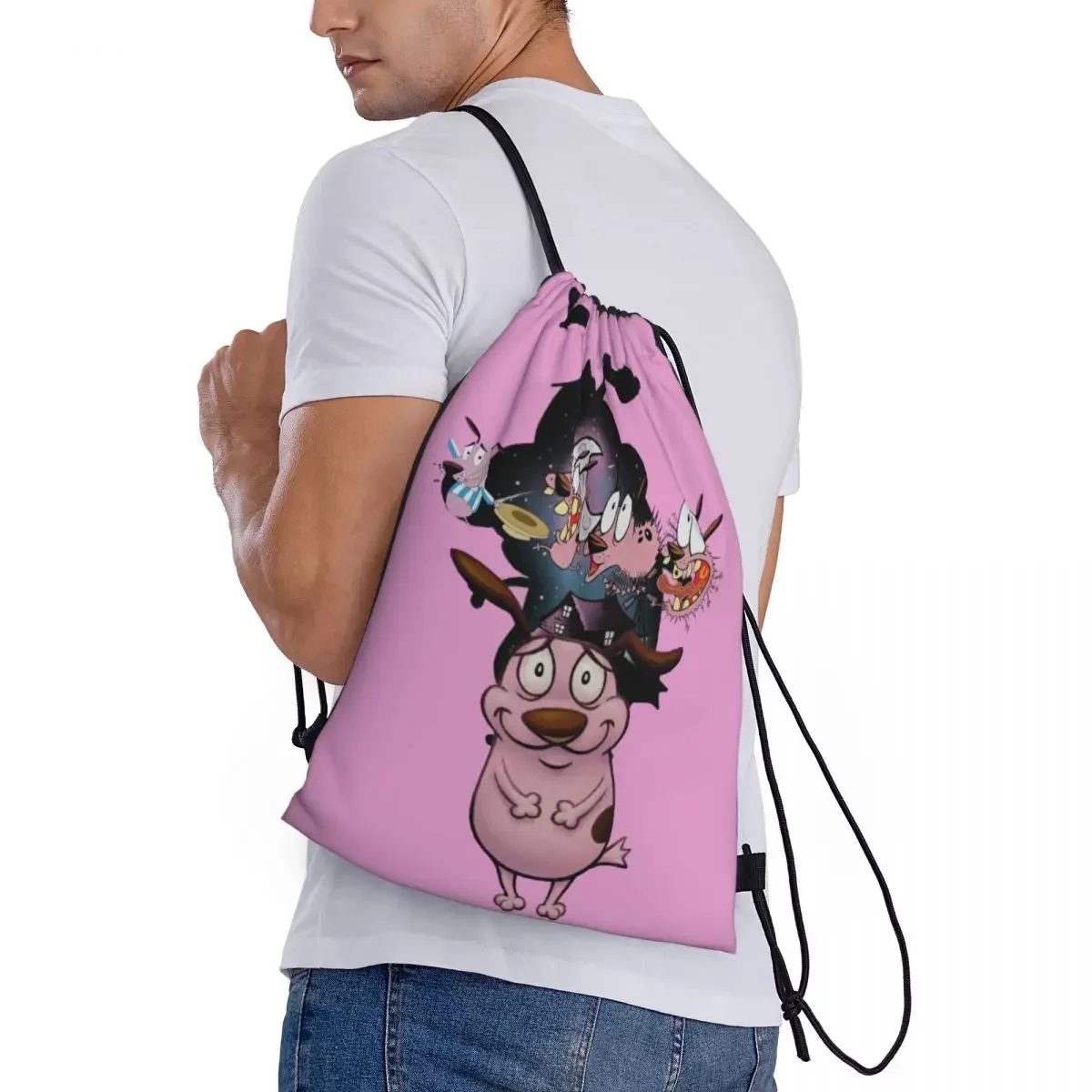 Custom C-Courage The Cowardly Dog Drawstring Backpack Sports Gym Bag for Women Men Shopping Sackpack