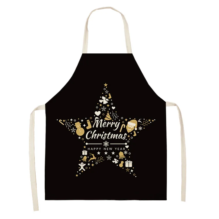 Black Gold Christmas Apron Elk Snowman Christmas Tree Kitchen Cooking Aprons Christmas Decorations for Home Delantal Cocina