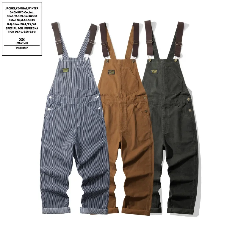 Outdoor Canvas Lumberjack Pants Workwear Overalls Railway Tooling Work Striped Jumpsuit Gardening Rompers Jeans Trousers