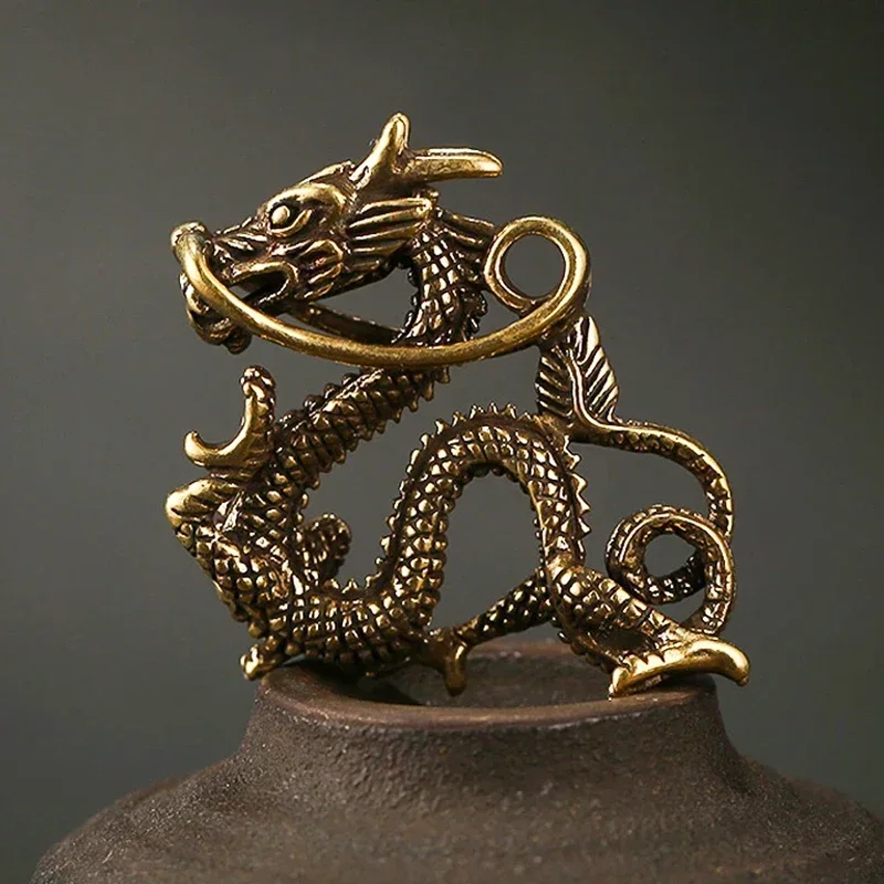 Animal Feng Shui Vintage Decoration Brass Dragon Statue Wealth Prosperity Chinese Style Keychain Pendant  Home Decor Figurines