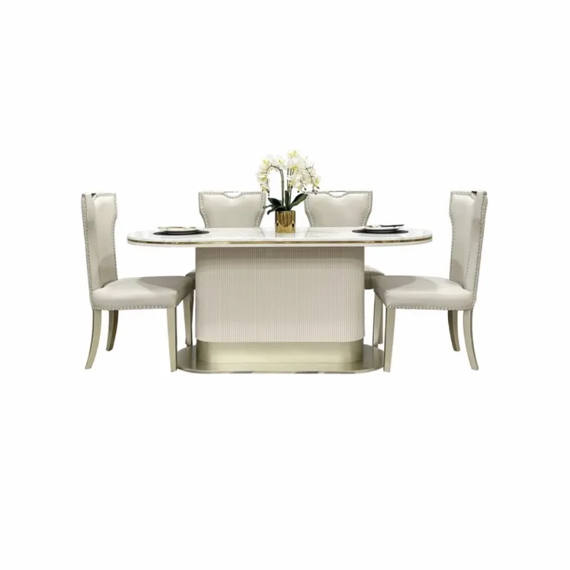 American light luxury modern solid wood marble dining table, soft bag backrest dining chair, solid wood household oval long