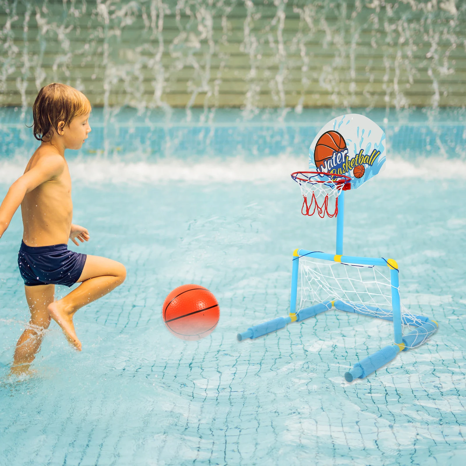 

1Set Portable Football Goal Net Frame for Soccer Basketball Pool Games Sturdy ABS Material Quick Setup Swimming Pool Sports