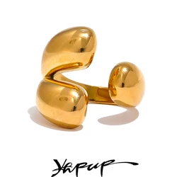 Yhpup Distinctive Unique Metal Geometric Golden Ring Chic Stainless Steel Charm Stylish High Quality Jewelry Bijoux New