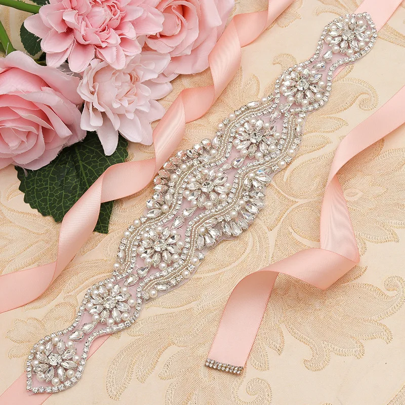 

Handwoven Rhinestone & Pearl Bridal Waist Cincher, Embellished Wedding Dress Belt Braided Waistband Accessories Decor