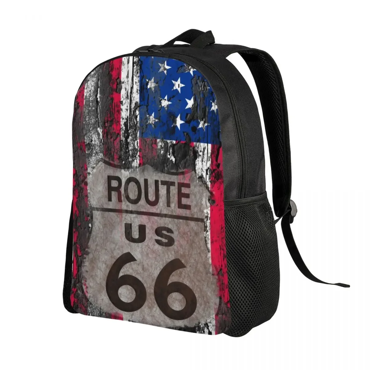 Mochila de viaje Vintage con bandera de EE. UU. Para hombre y mujer, mochila escolar para ordenador, mochila para estudiante universitario, mochila de día, Ruta 66 de EE. UU.