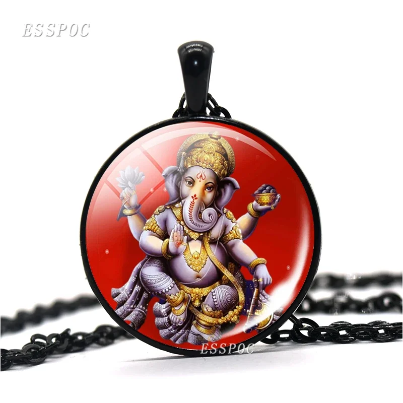 Shiva Statue Glass Dome Pendant Necklace Krishna and Radha Black Chain Necklaces Fashion Yoga Religious Jewelry for Men Women