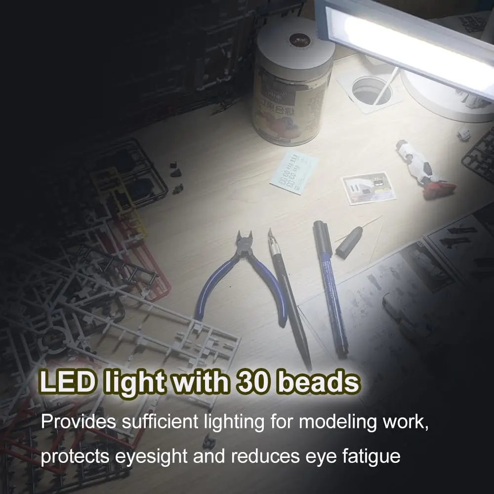 مجموعة بناء النماذج، منضدة عمل محمولة للقطع والتجميع، أدوات طقم نماذج مع أضواء LED، مكبرات #4