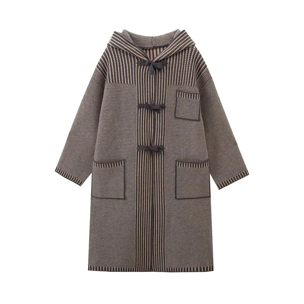 

Loose lazy style design hooded sweater jacket for women new winter long style over the knee warm thick woolen