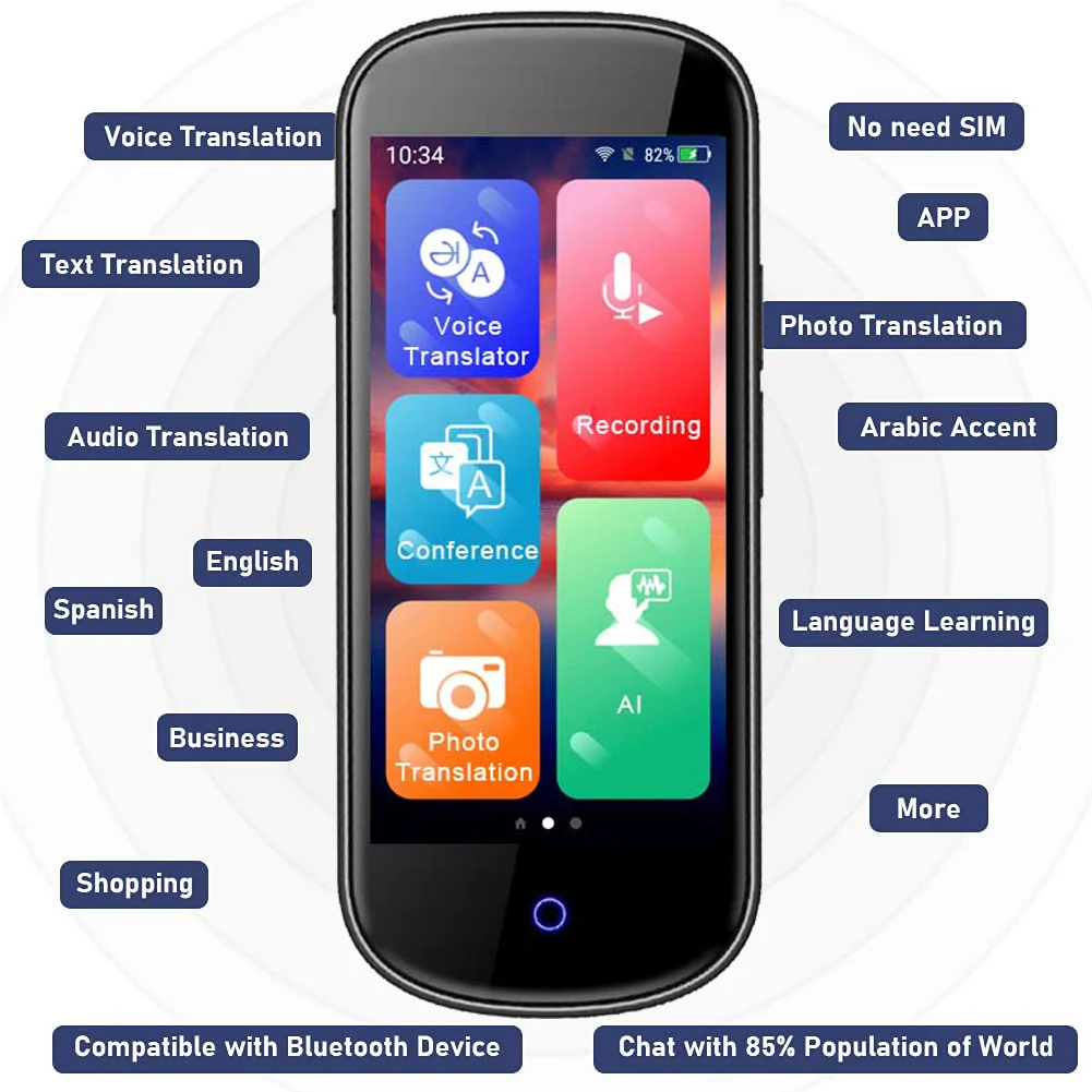 

128 Languages V12 Portable Language Translator Two-Way Real-Time WiFi/Offline Recording/Photo Translatio Language Translator